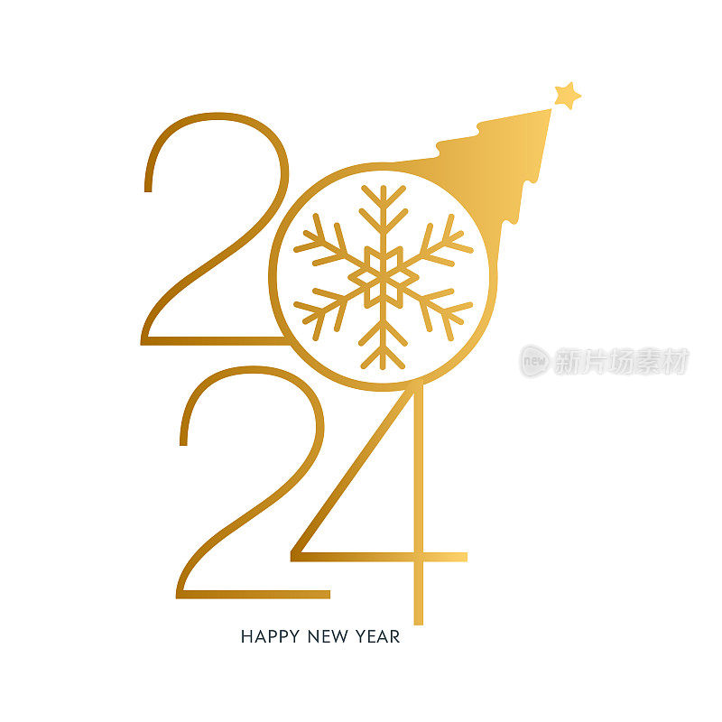 2024. 新年快乐。抽象数字矢量插图。节日设计贺卡，邀请，日历等矢量股票插图